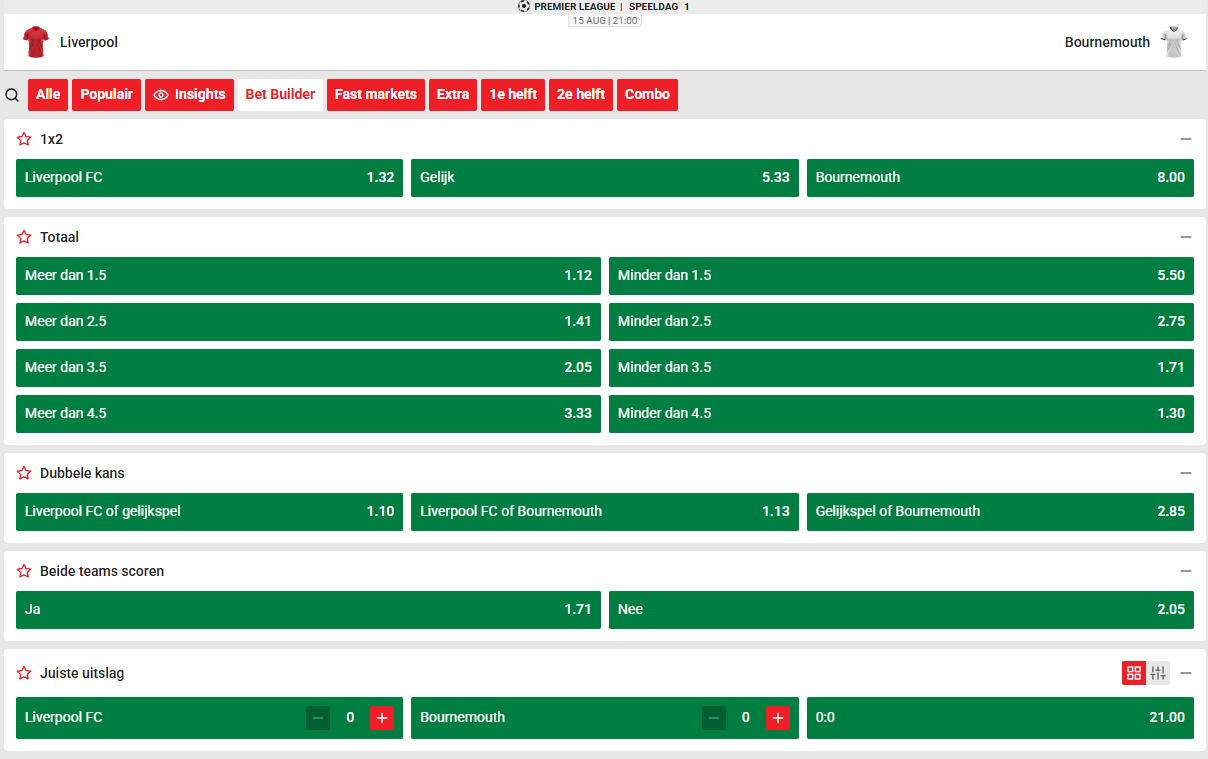 Betbuilder Starcasino voorbeeld