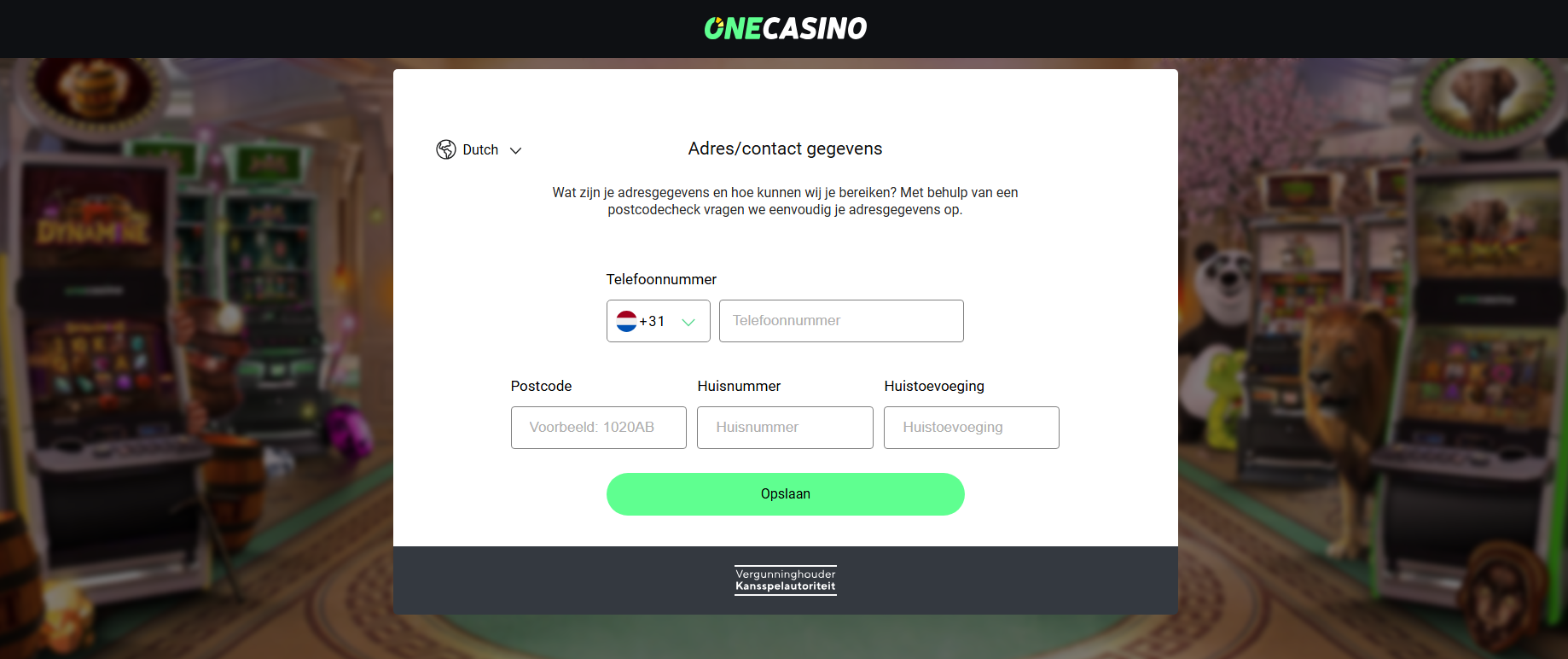 Onecasino contactgegevens invullen